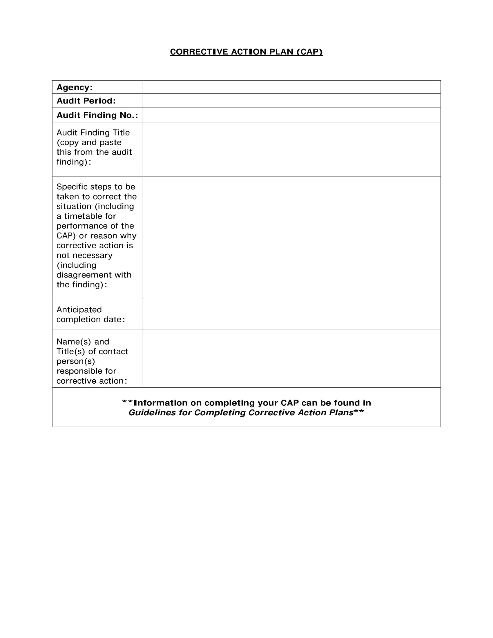 Printable Corrective Action Plan Template Printable Templates Bilarasa