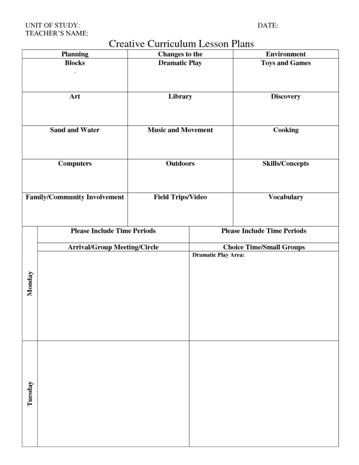 Printable Creative Curriculum Preschool Lesson Plan Template 