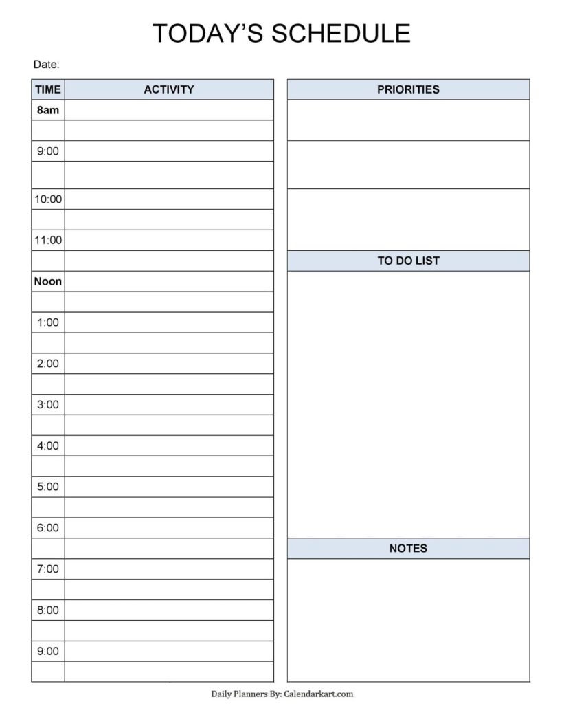 Printable Daily Planner Template Allows You To Manage Your Whole Day 
