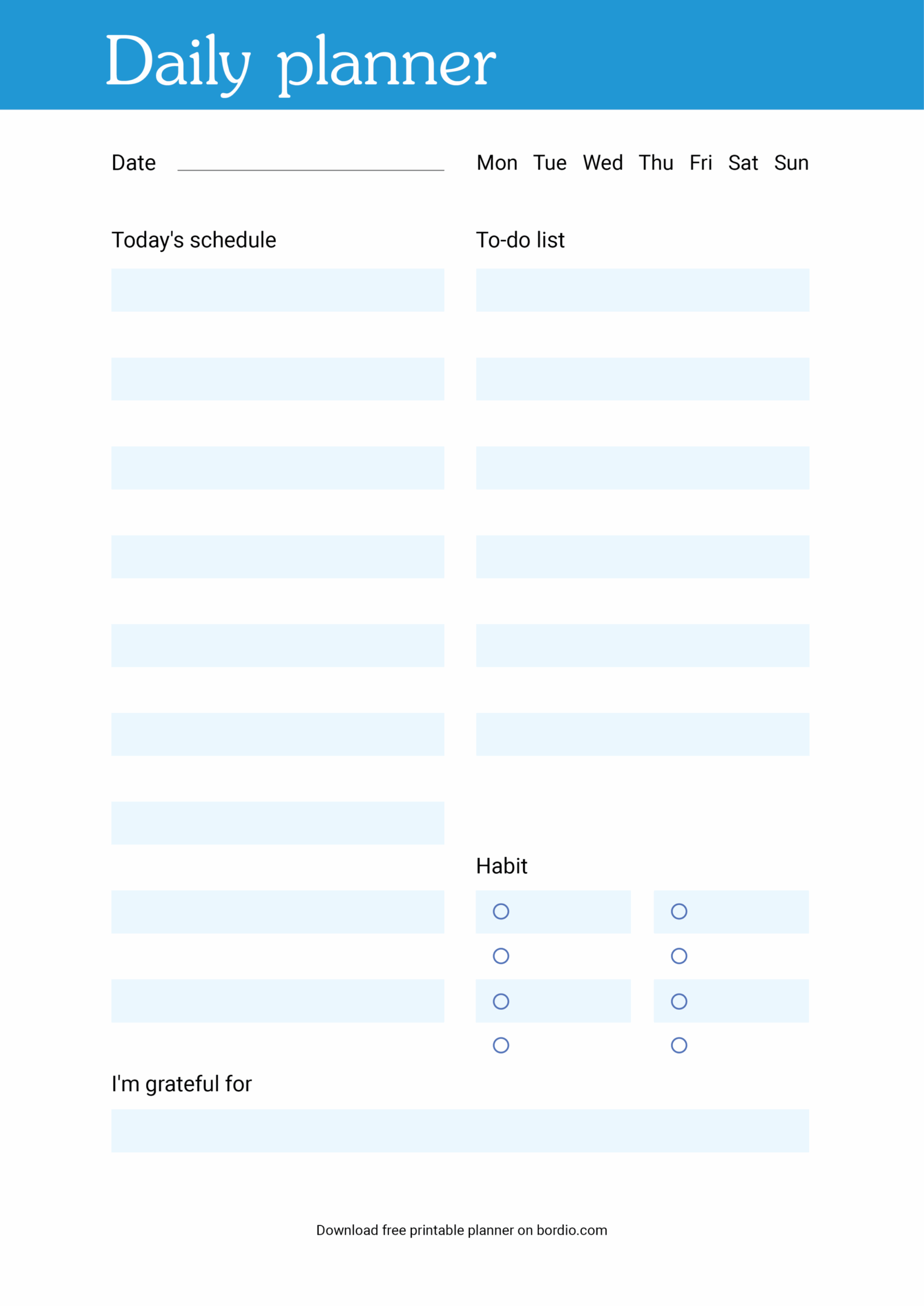 Printable Daily Planner Template Bordio
