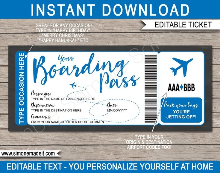 Printable Editable Boarding Pass Template Surprise Fake Plane Etsy 