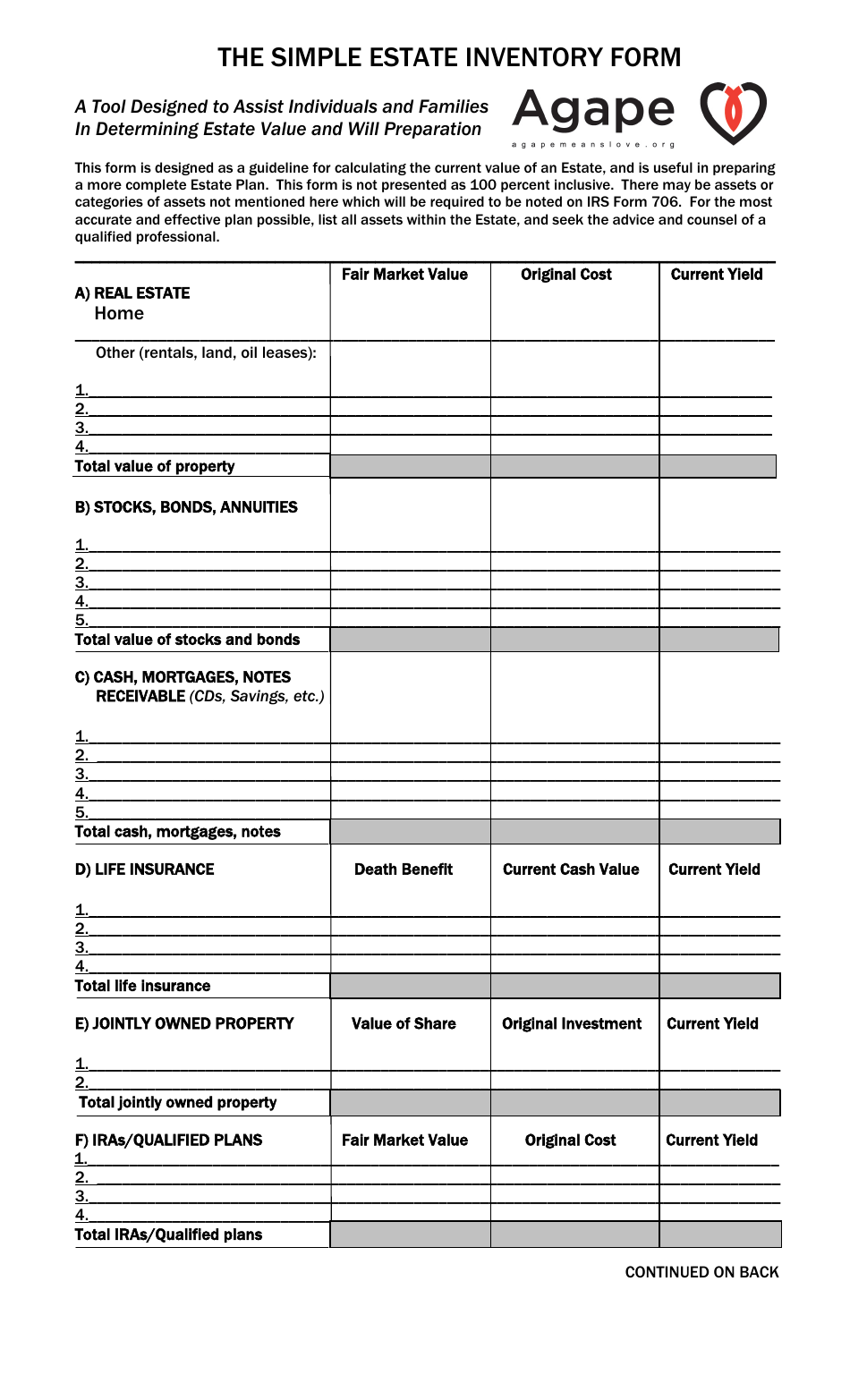 Printable Estate Inventory Form Printable Forms Free Online