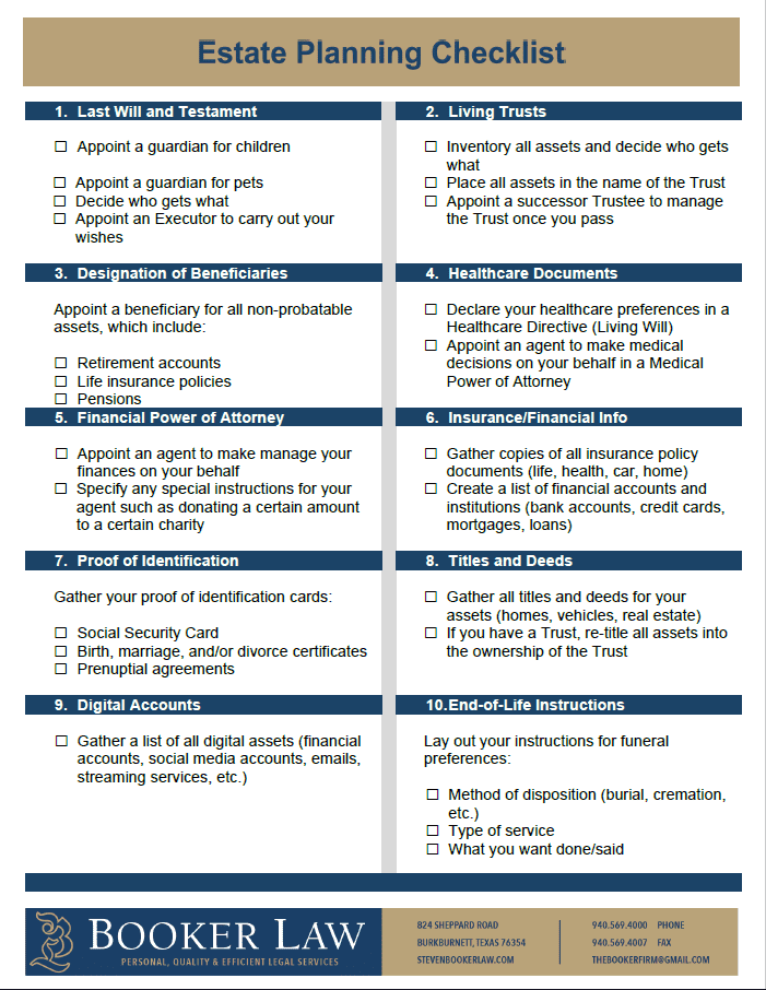 Printable Estate Planning Checklist Liftquest