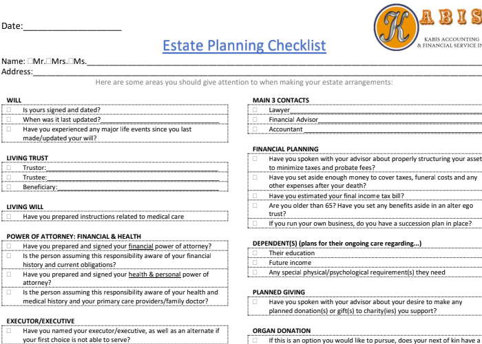 Printable Estate Planning Checklist Pdf