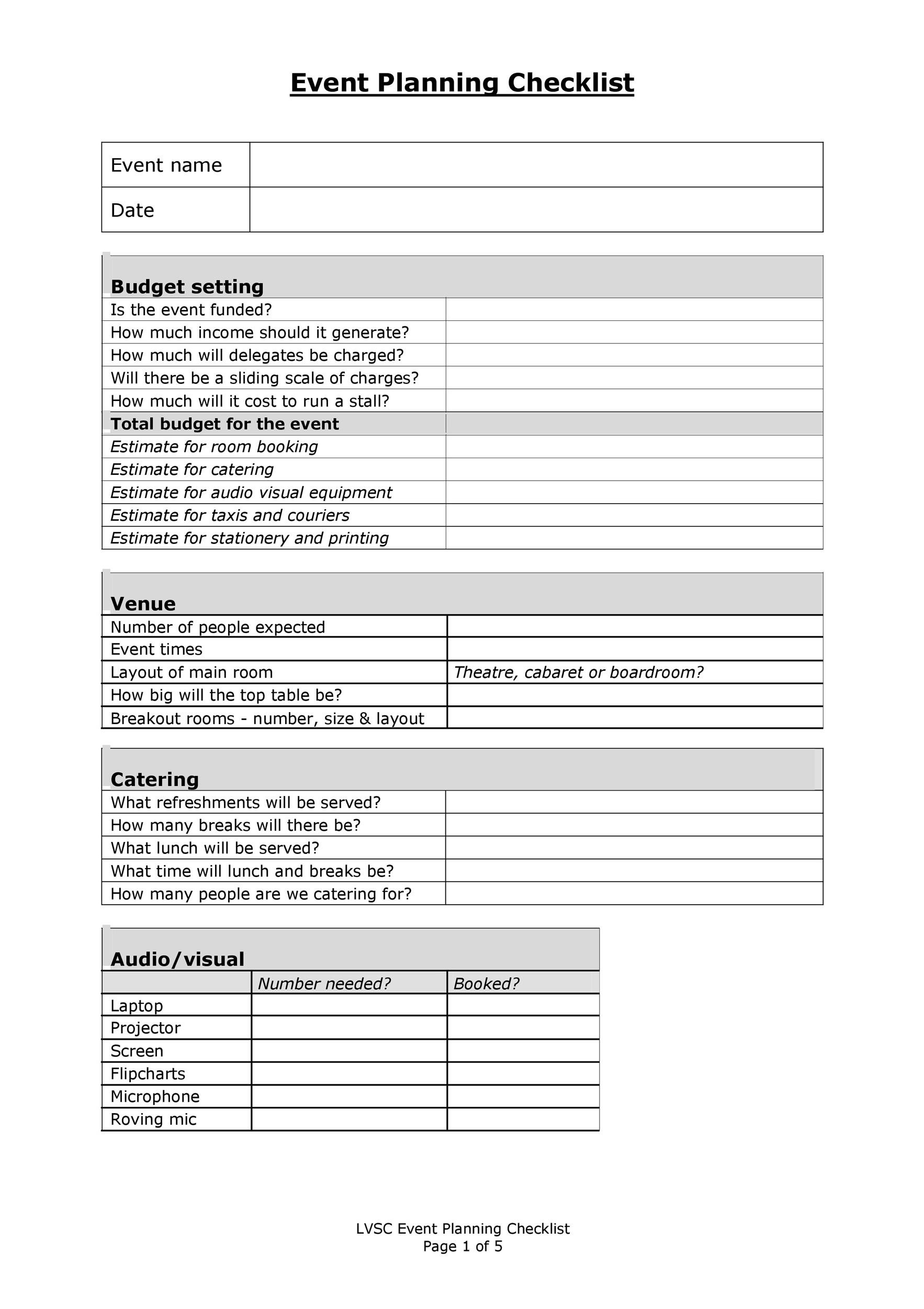 Printable Event Planning Checklist Template