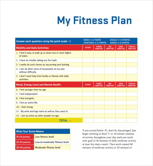 Printable Fitness Plan