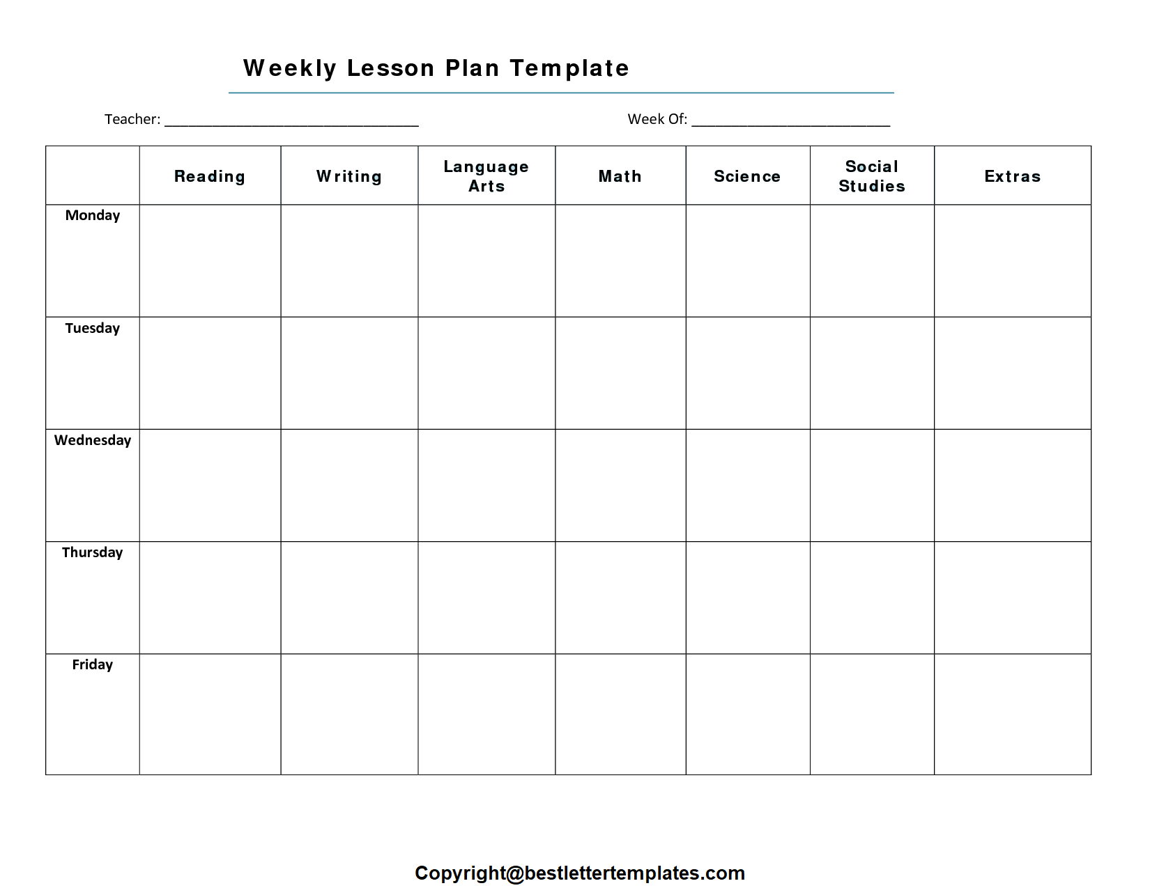 Printable Free Weekly Lesson Plan Template PDF Printable Lesson Plans