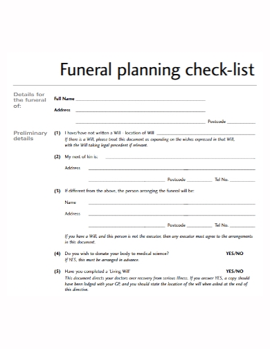 Printable Funeral Planning Checklist Pdf Fill Online Printable Fillable 