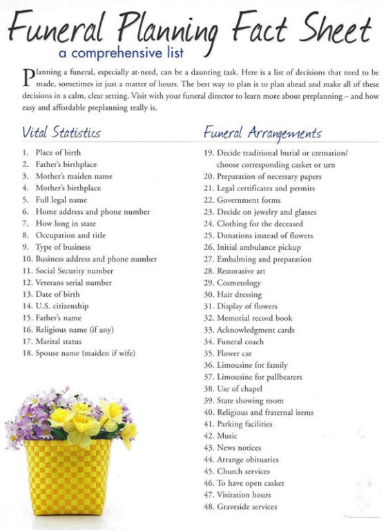 Printable Funeral Planning Checklist
