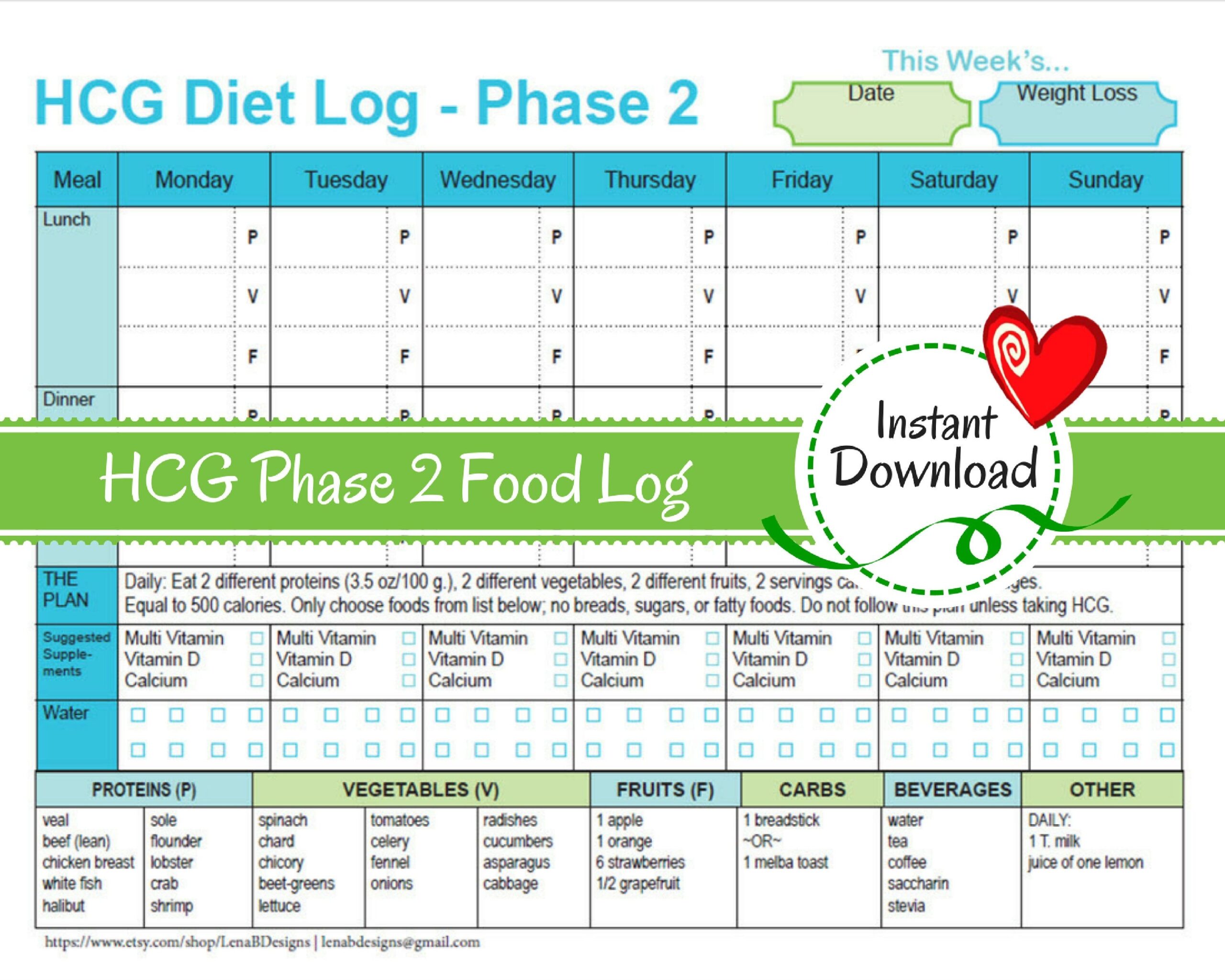 Printable Hcg Diet Plan Lincoln March