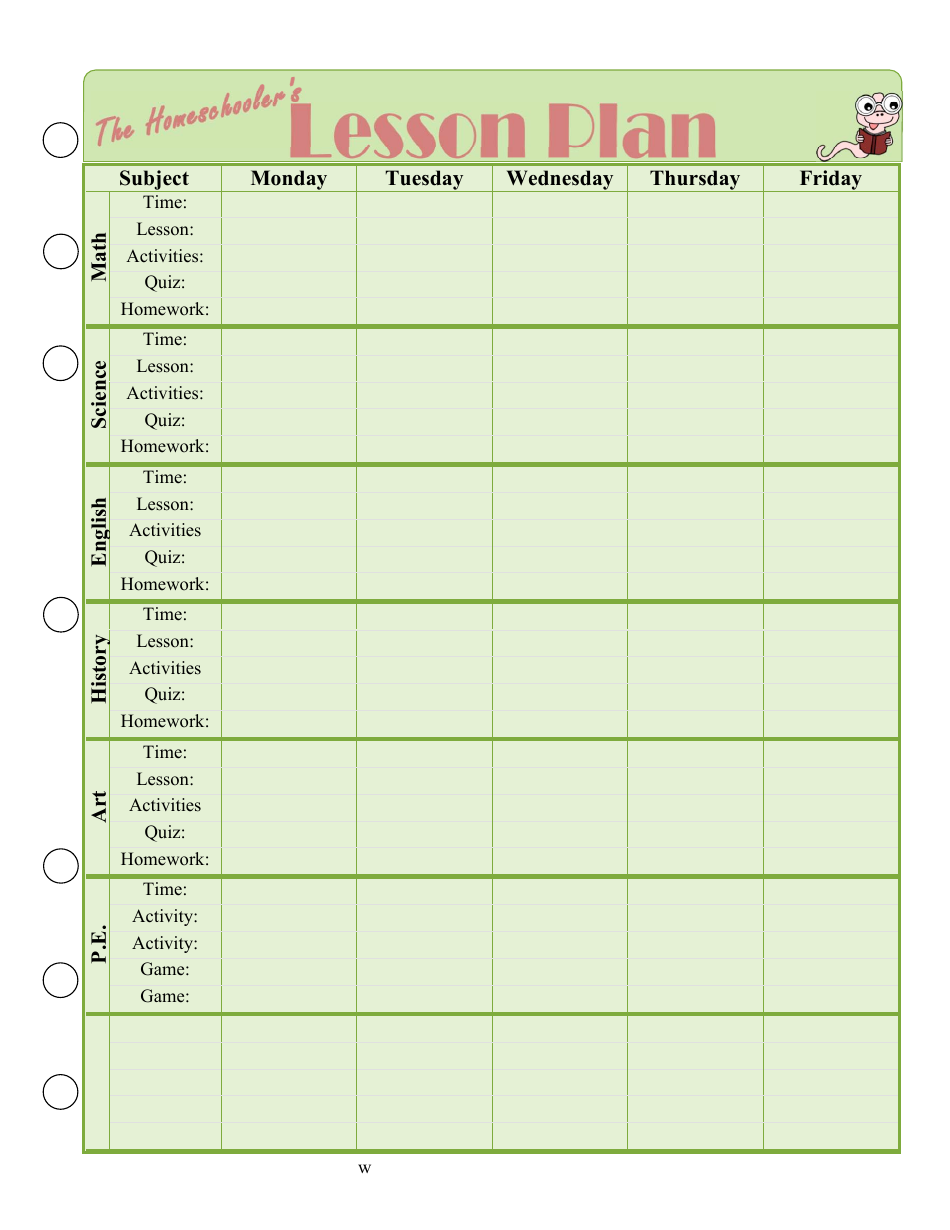 Printable Homeschool Lesson Plan Template