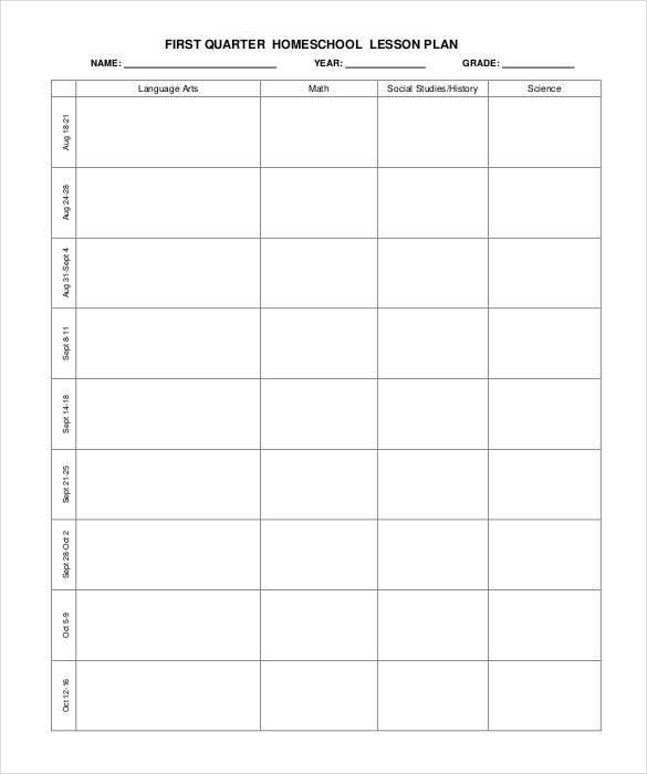 Printable Homeschool Lesson Plan Template