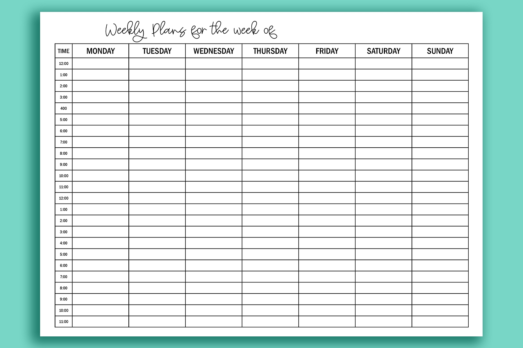 Printable Hourly Calendar Set Daily And Weekly Hourly Calendars 