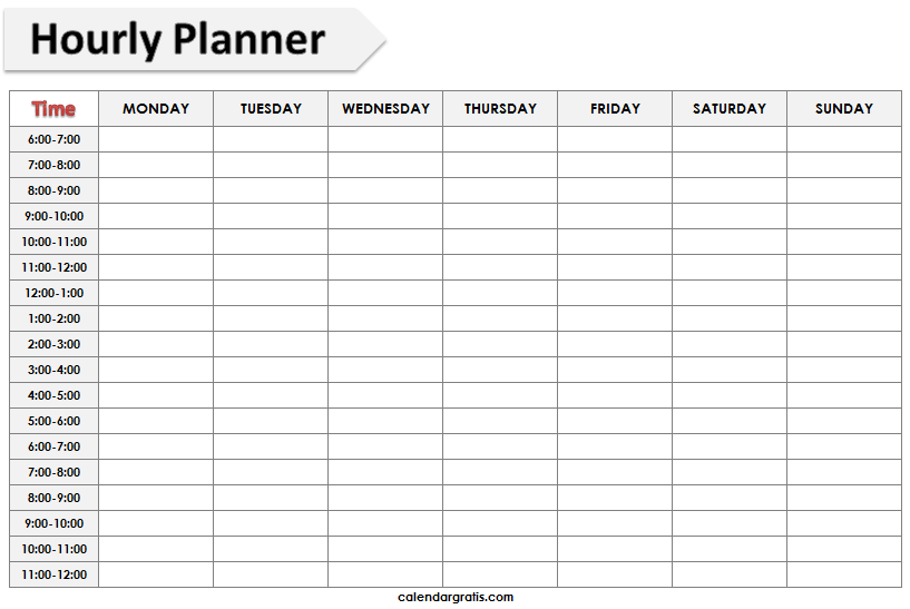 Printable Hourly Schedule Template 24 Hours Planner Blank Templates 