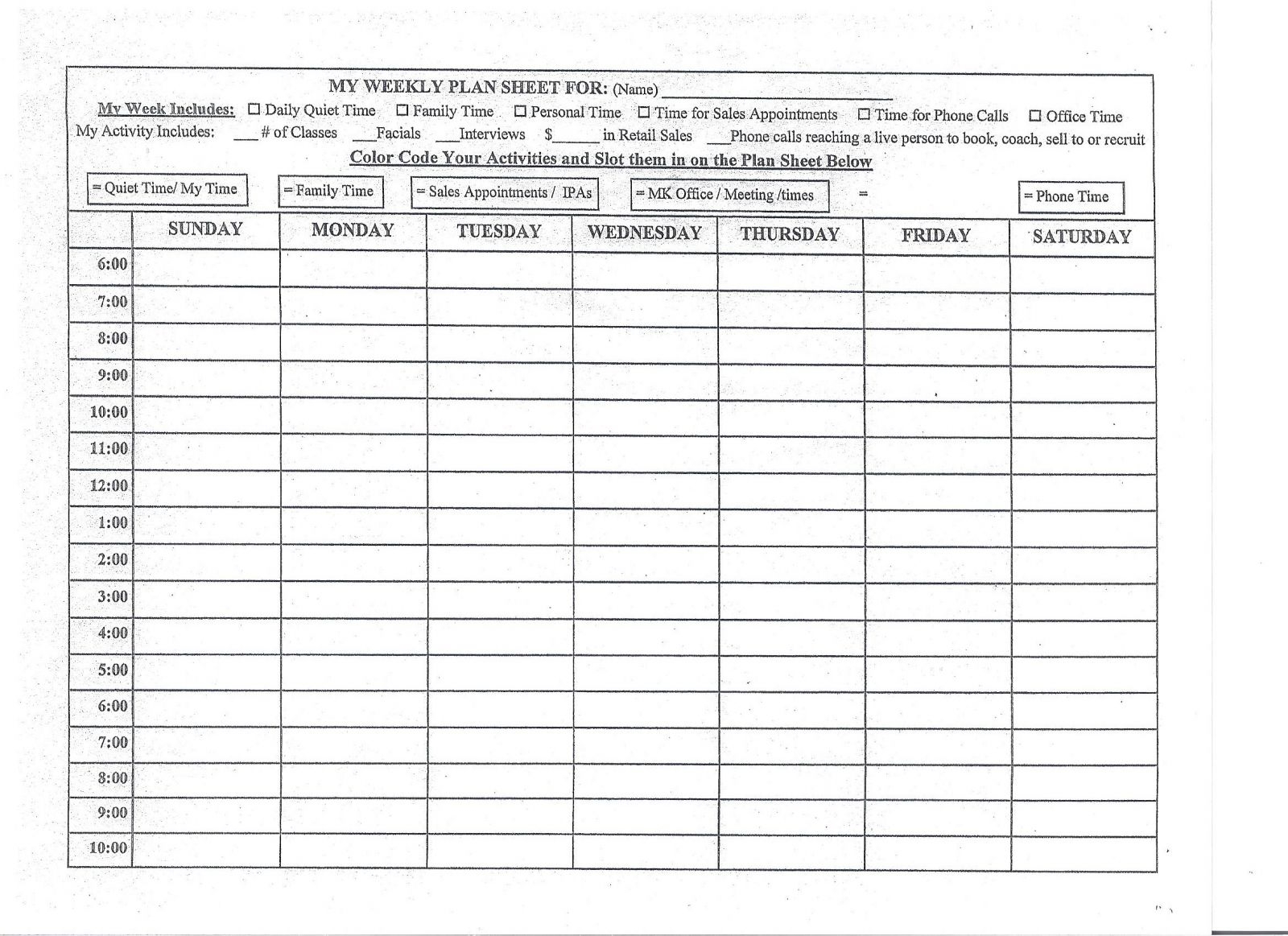 Printable Mary Kay Weekly Plan Sheet Printable Word Searches