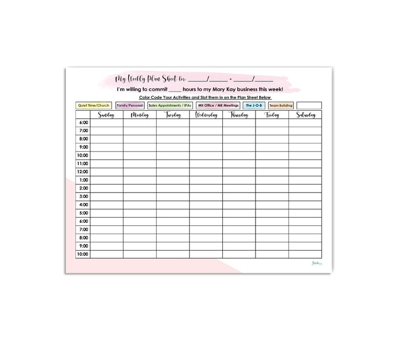 Printable Mary Kay Weekly Plan Sheet Printable Word Searches