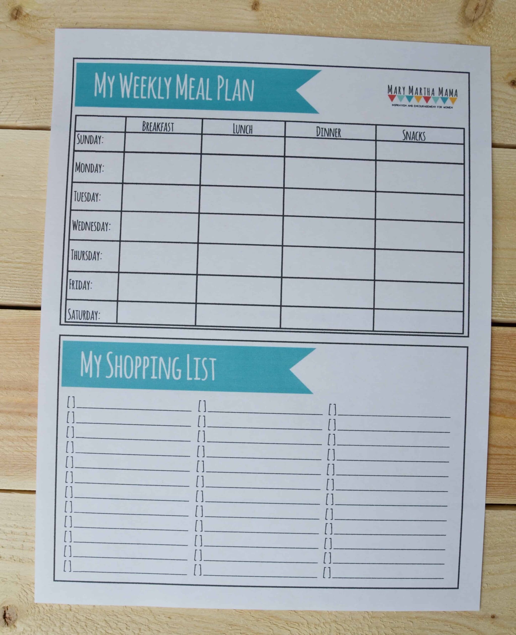 Printable Meal Plan Worksheet Mary Martha Mama