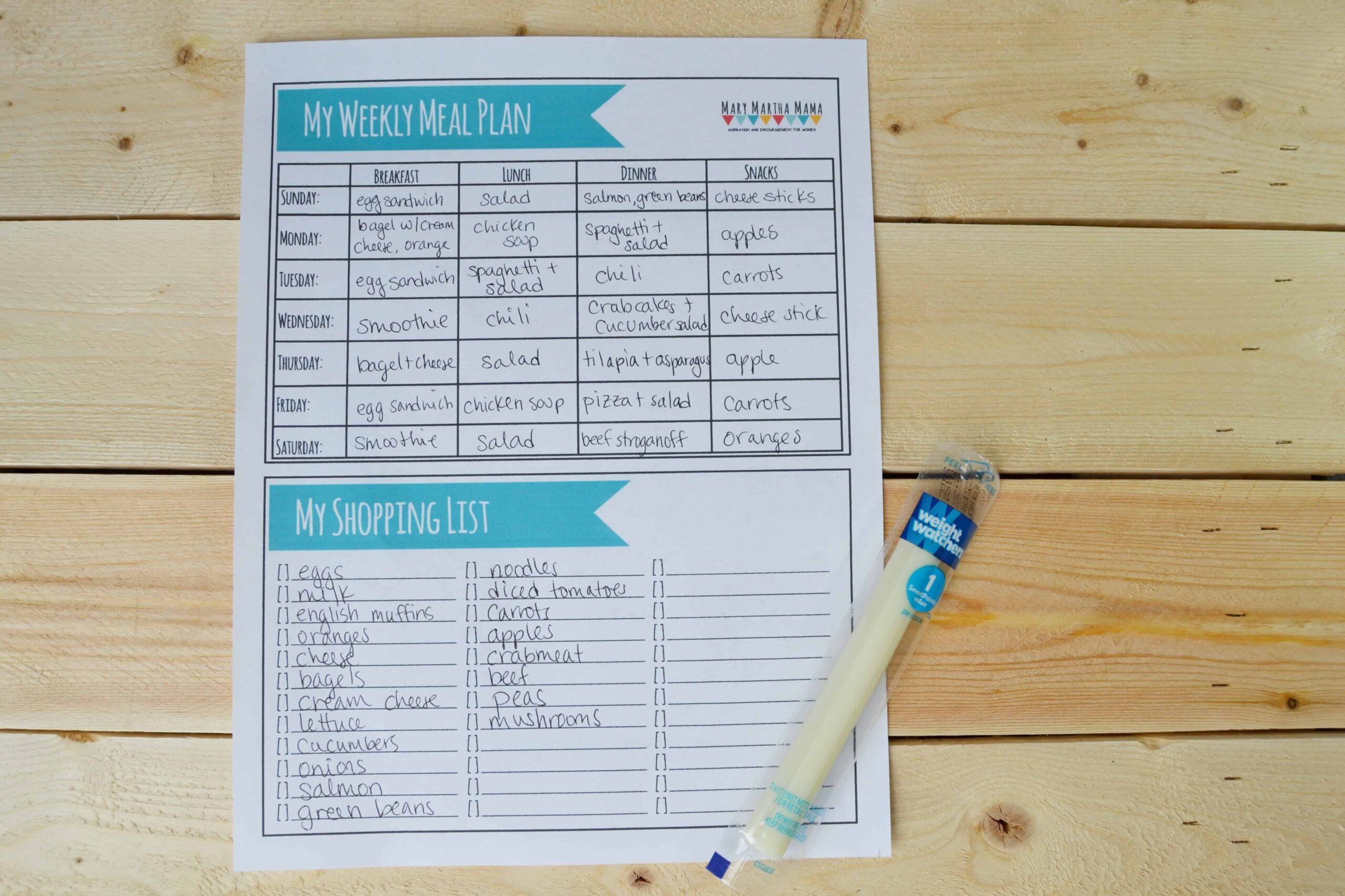 Printable Meal Plan Worksheet Mary Martha Mama