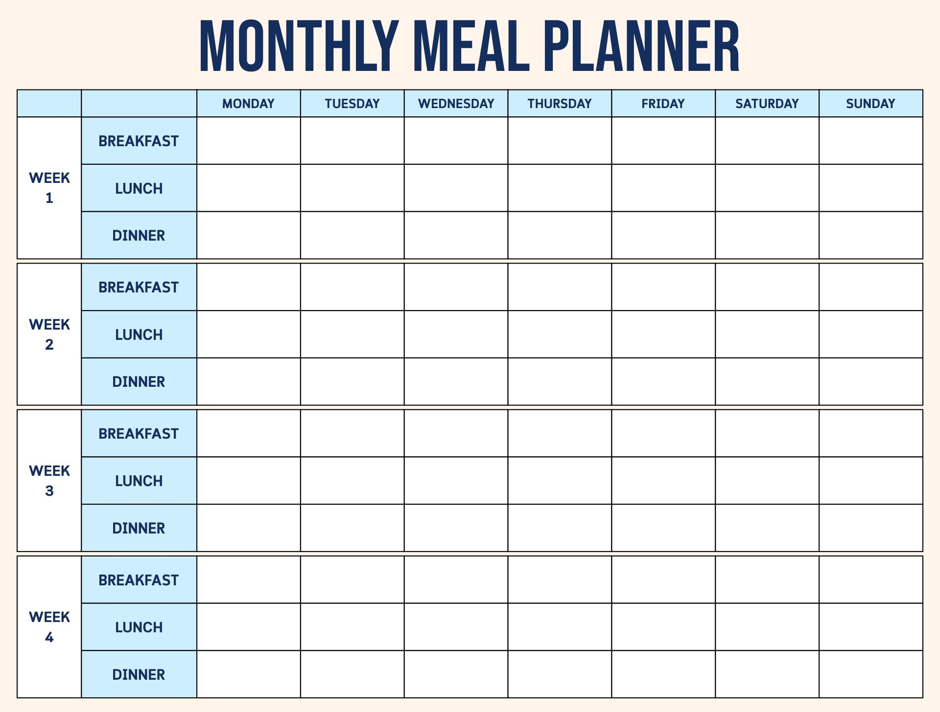 Printable Meal Planner Template Free
