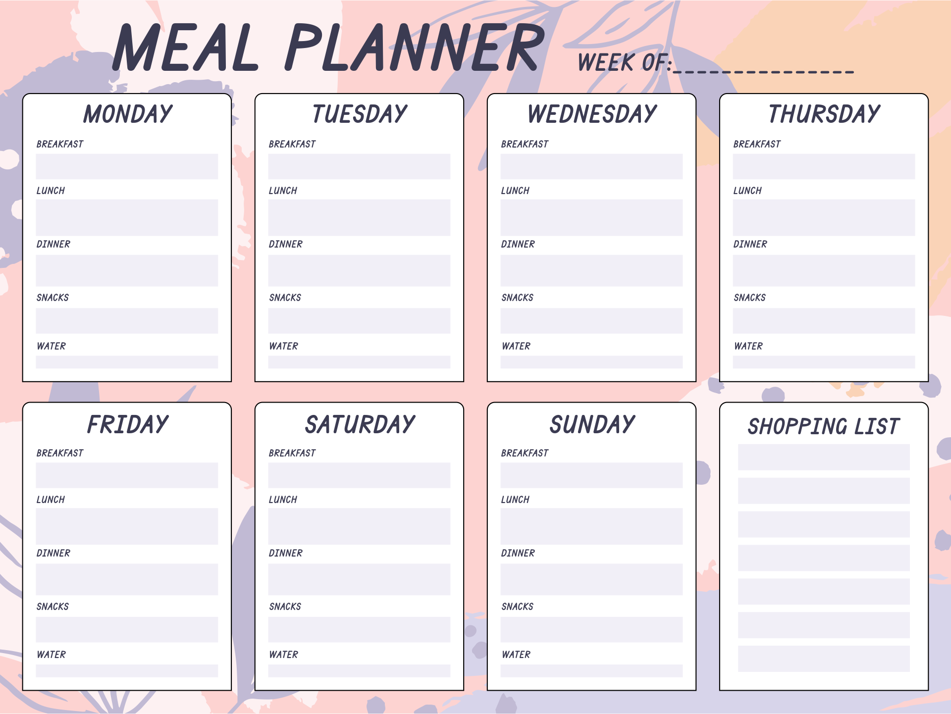 Printable Meal Planning Form Printable Forms Free Online
