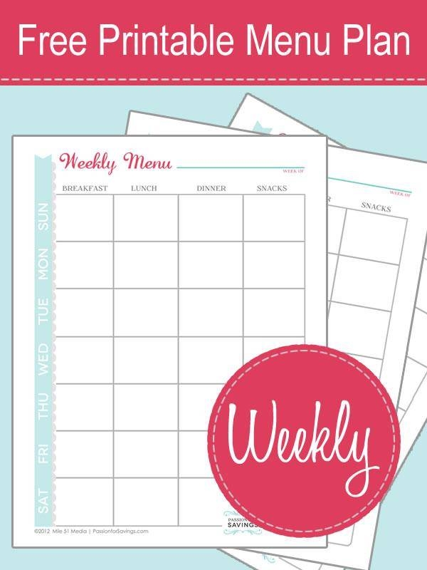 Printable Menu Plan