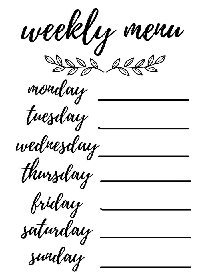 Printable Menu Planner Printable Menu Weekly Menu Planner Etsy In 