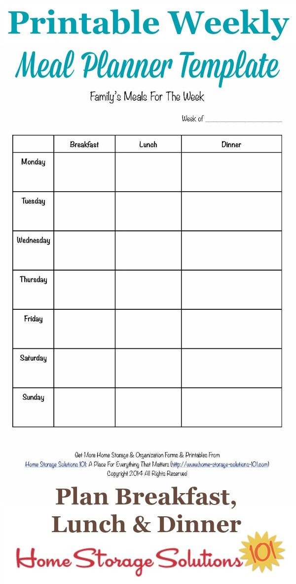 Printable Menu Planning Template Printable Weekly Meal Planner Template 