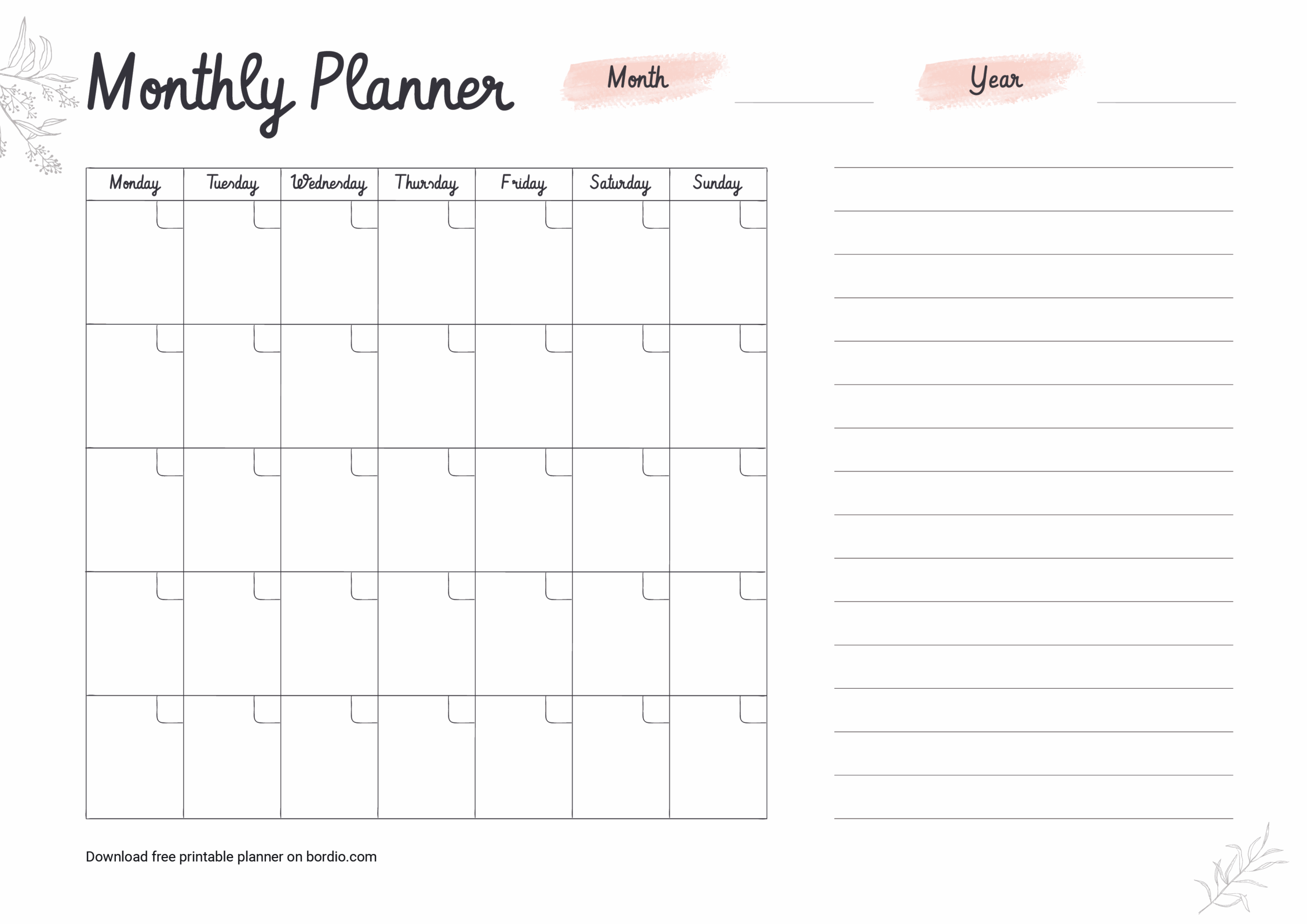 Printable Monthly Planner Templates Download For Free In PDF