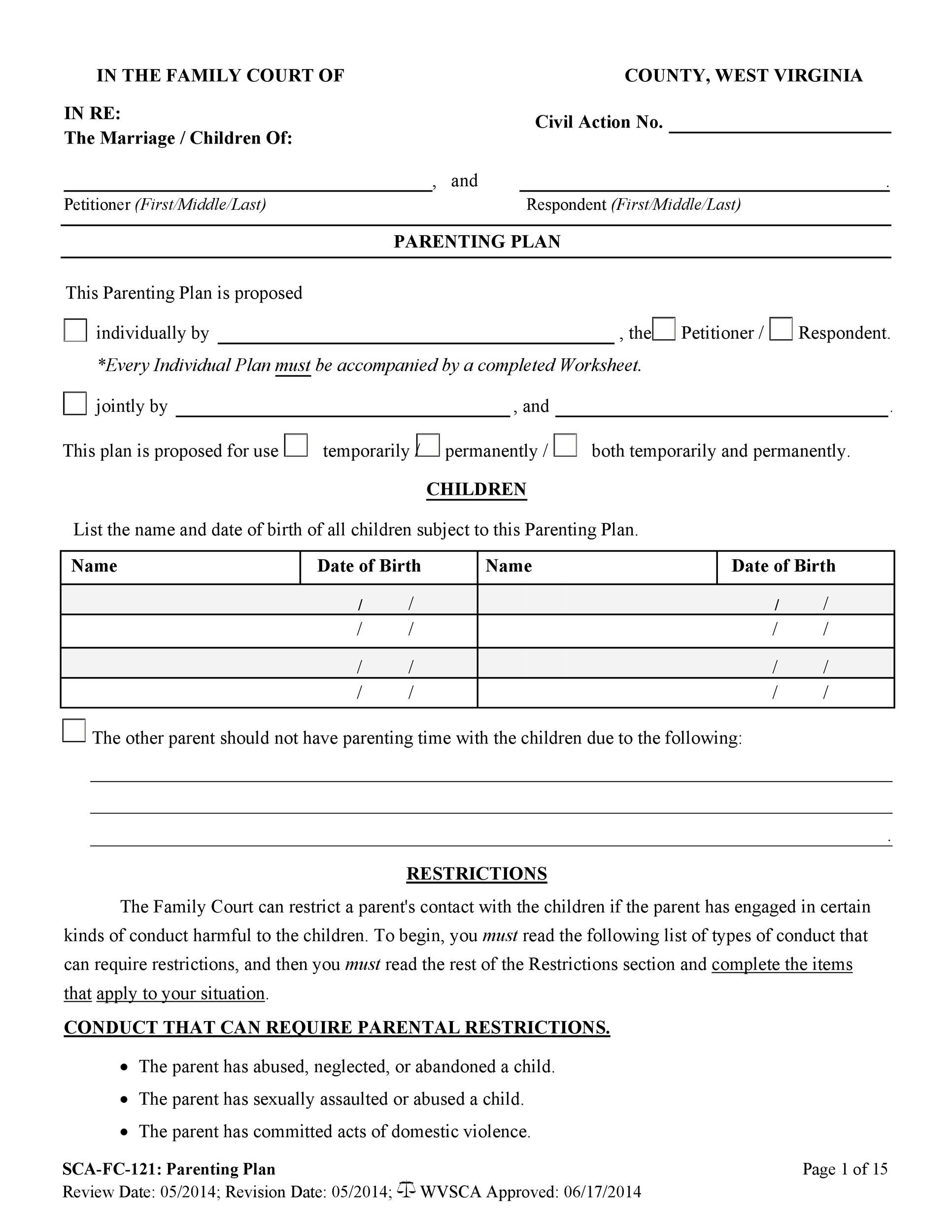 Printable Parenting Plan Forms Printable Forms Free Online