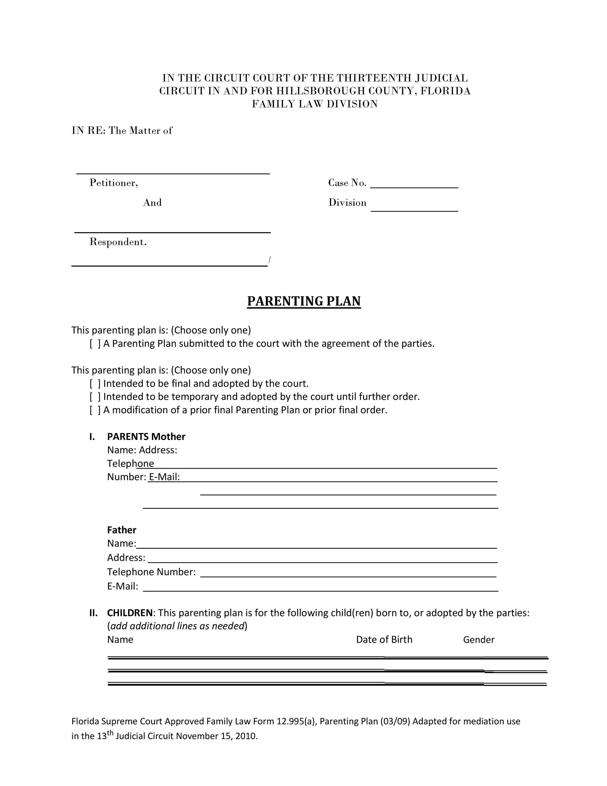 Printable Parenting Plan Forms Printable Forms Free Online