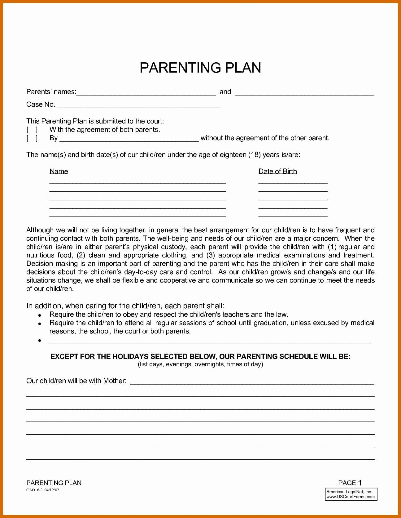 Printable Parenting Plan Forms Printable Forms Free Online