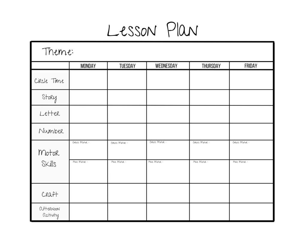 Printable Preschool Lesson Plan Template Fillable Form 2025