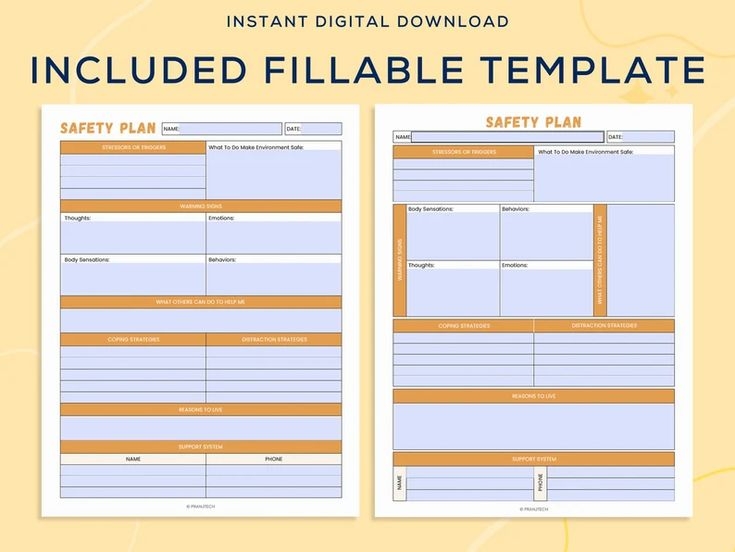 Printable Safety Plan Therapy Aid Coping Skills School Etsy In 2022