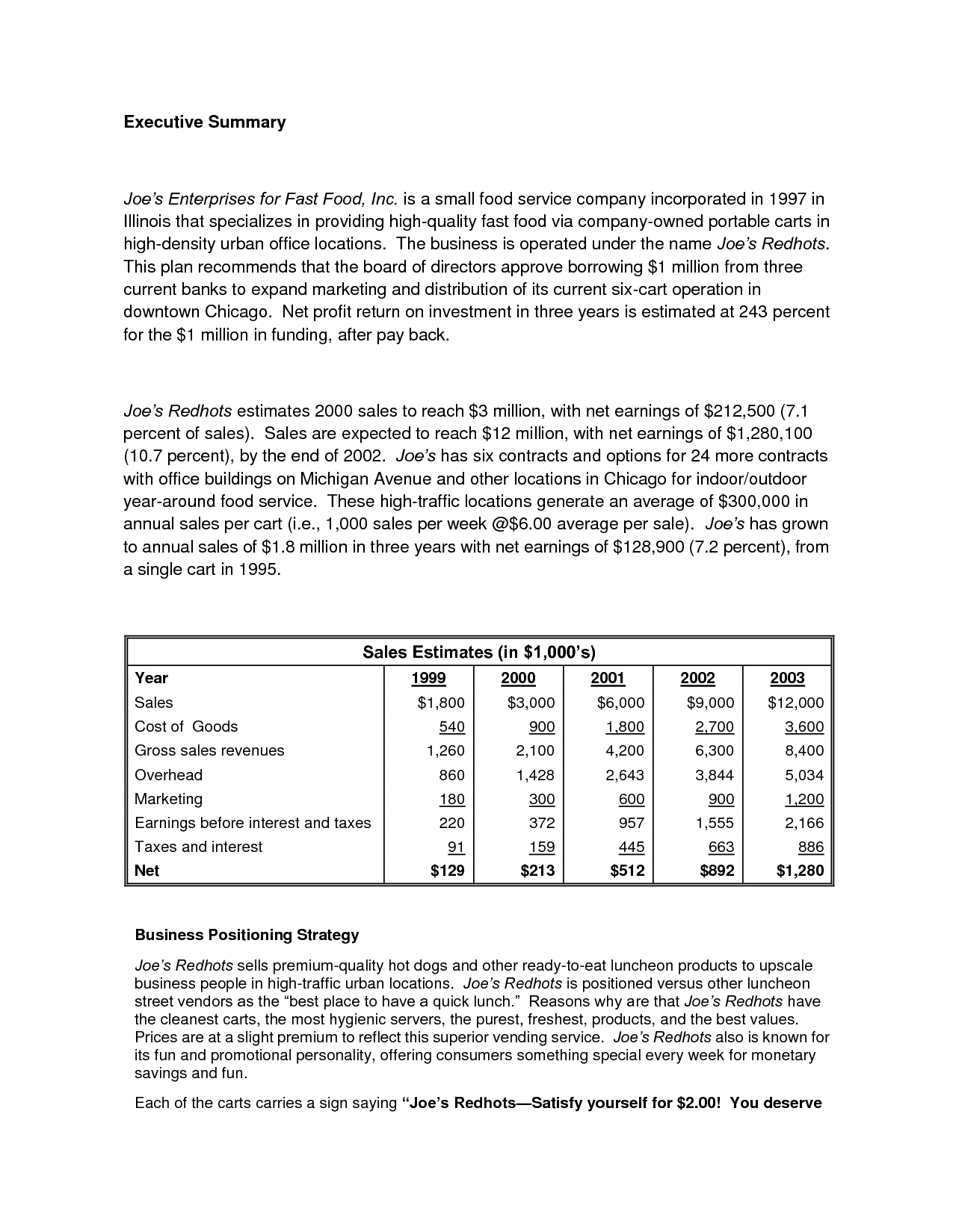 Printable Sample Business Plan Sample Form Business Plan Layout Small 