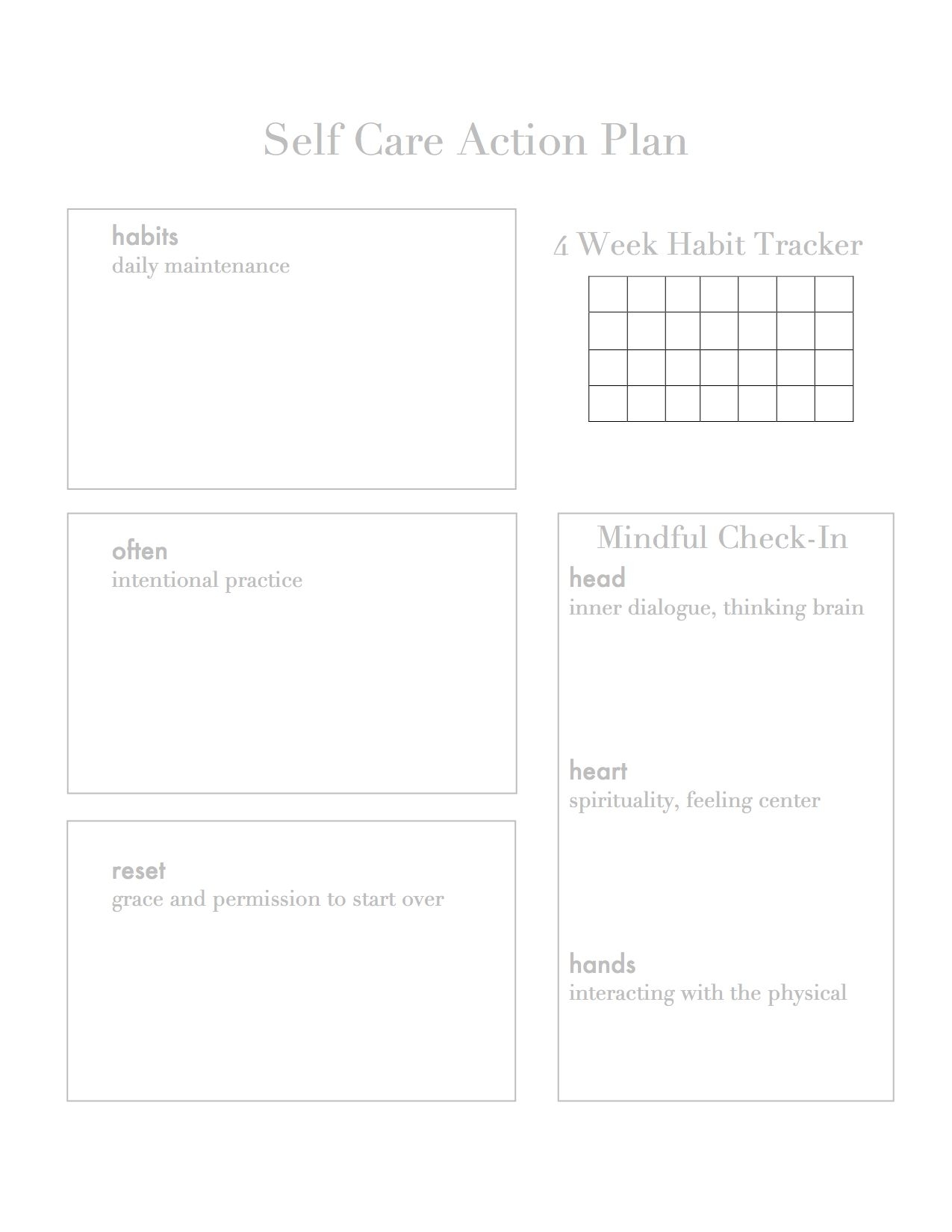 Printable Self Care Plan Worksheet Calendar Productivity Hacks