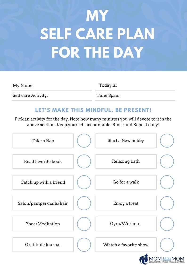 Printable Self Care Plan Worksheet Pdf Tedy Printable Activities