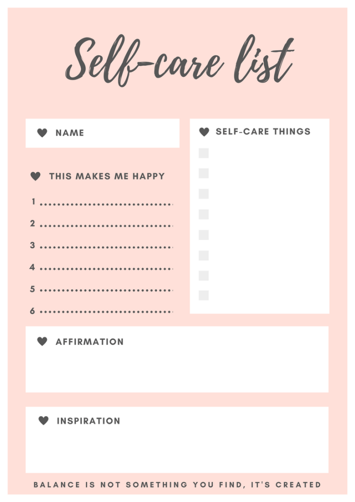 Printable Self Care Plan Worksheet Printable New Year Banners