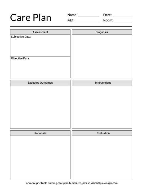 Printable Simple Minimalist Student Nursing Care Plan Template InkPx