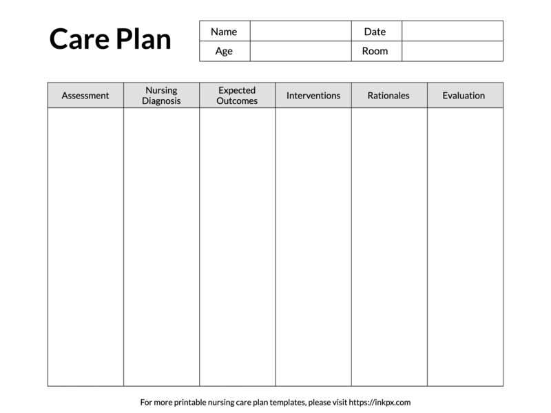 Printable Simple Table Style Student Nursing Care Plan Template InkPx