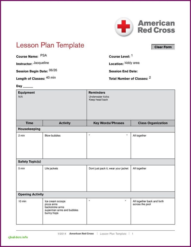 Printable Swimming Lesson Plan Template Printable Lesson Plans