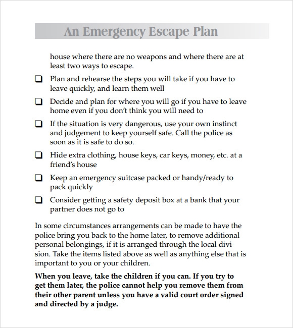 Printable Template Domestic Violence Safety Plans