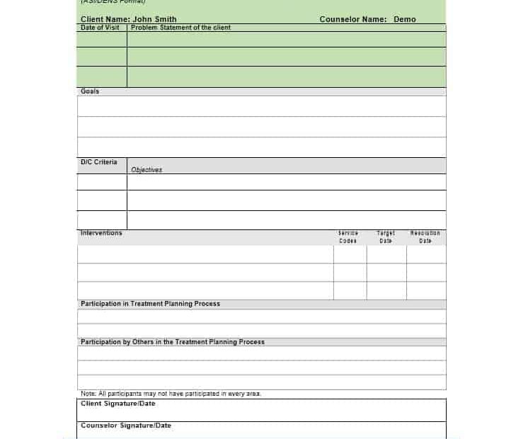 Printable Treatment Plan Template