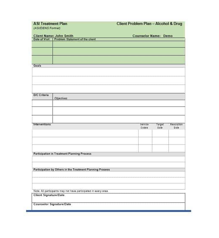 Printable Treatment Plan Template