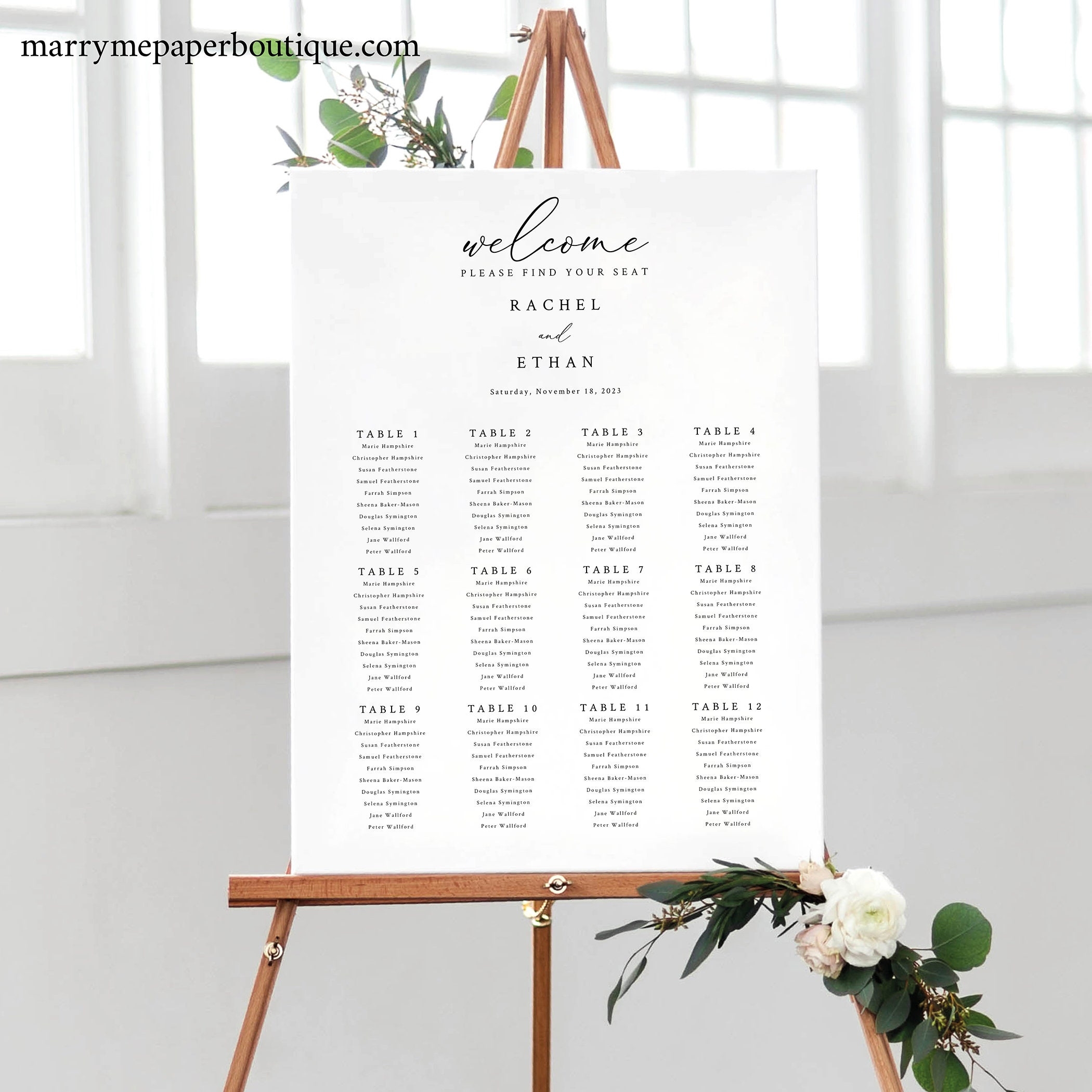 Printable Wedding Seating Chart