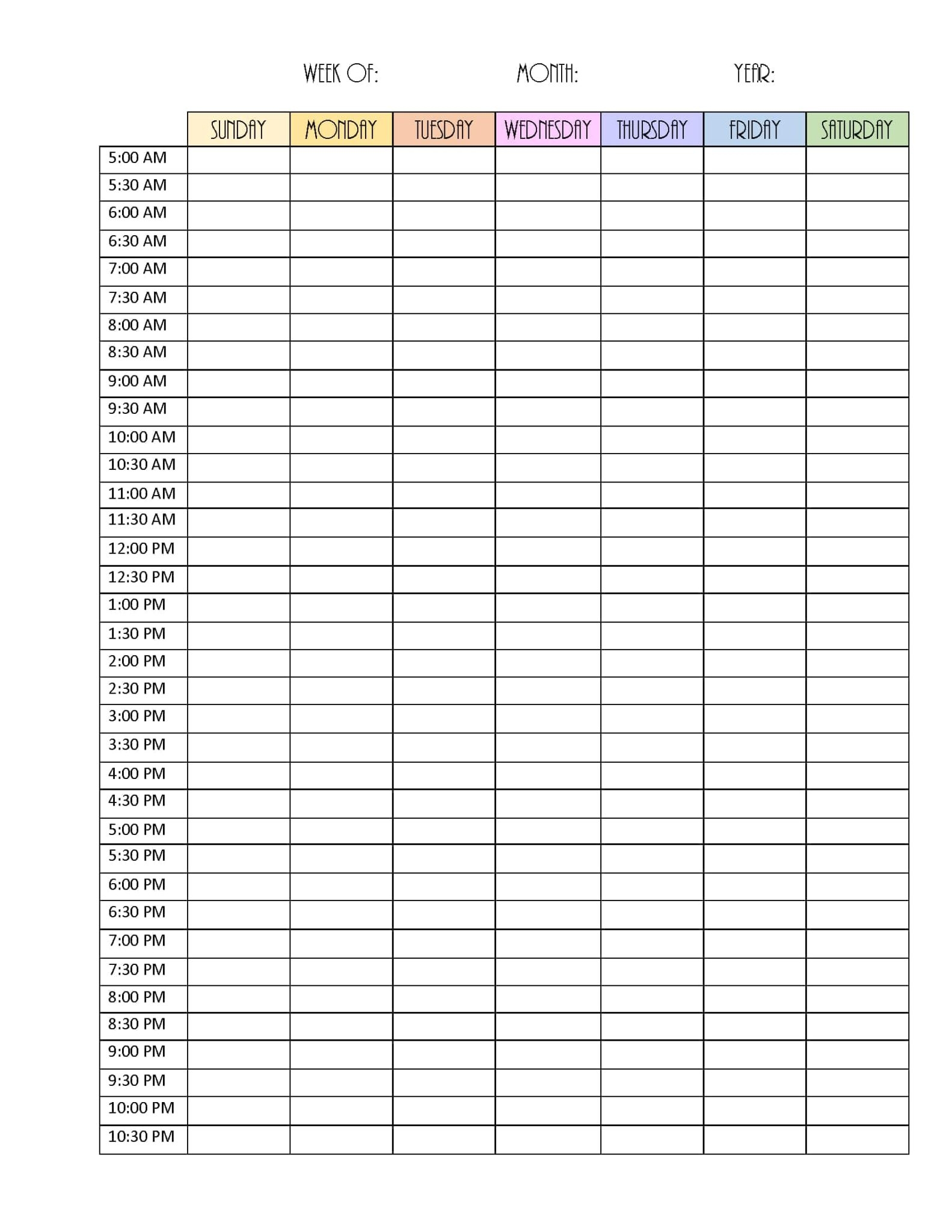 Printable Weekly Hourly Planner Printable JD