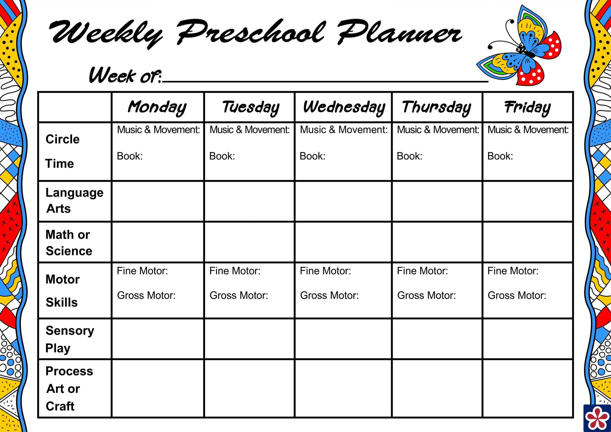 Printable Weekly Lesson Plan Template For Preschool Free Templates 