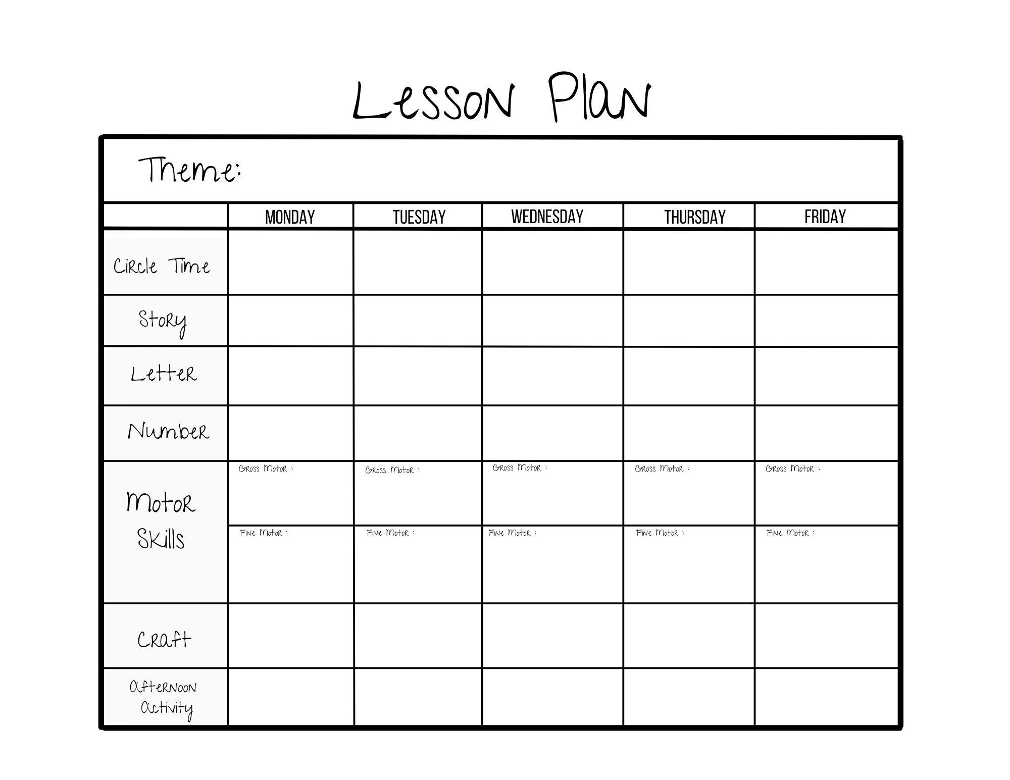 Printable Weekly Lesson Plan Template Printable Word Searches