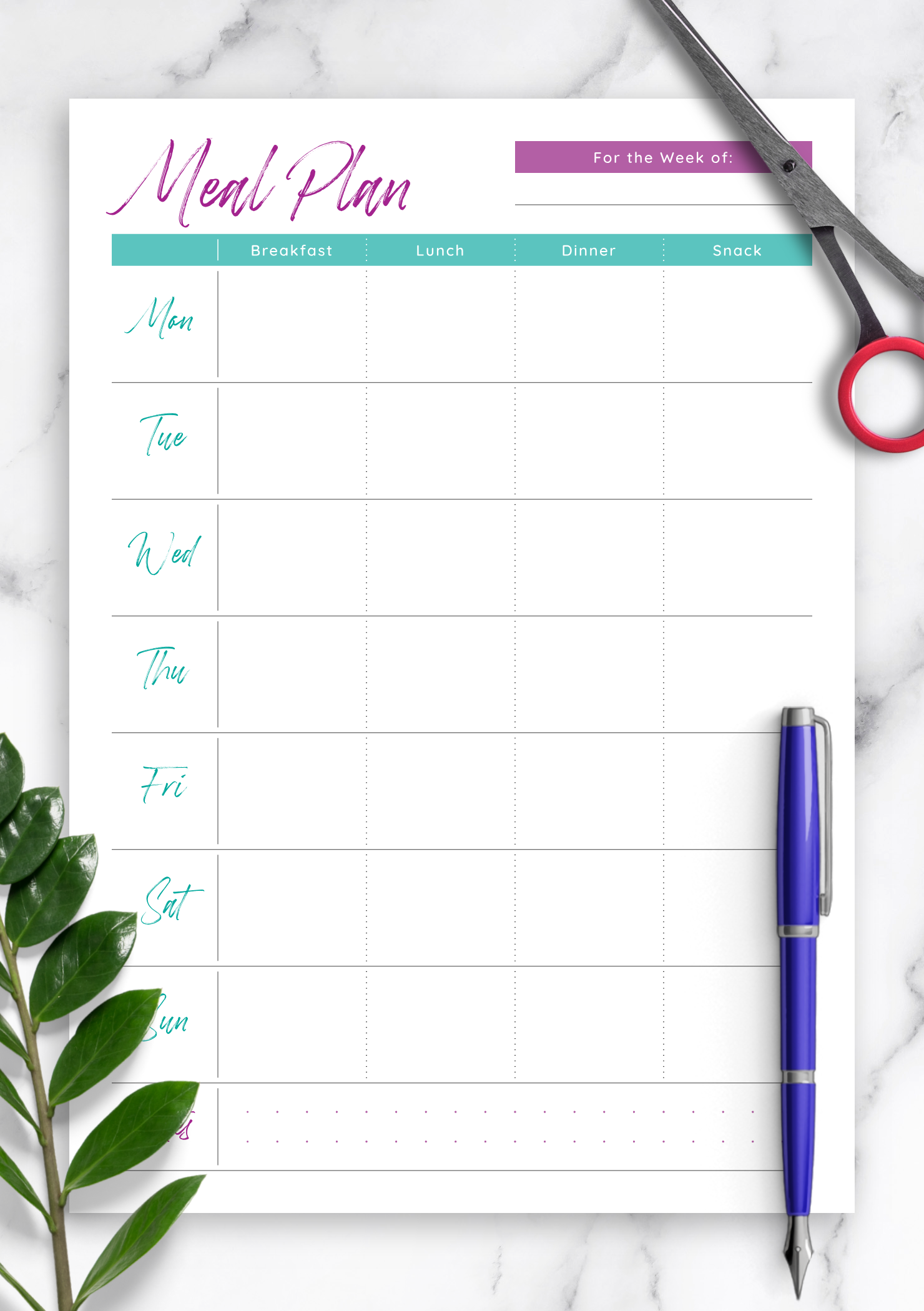 Printable Weekly Meal Plan Template Printable Weekly Meal Plan Template