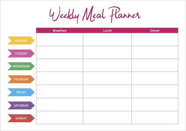 Printable Weekly Meal Planner Template Dishsere