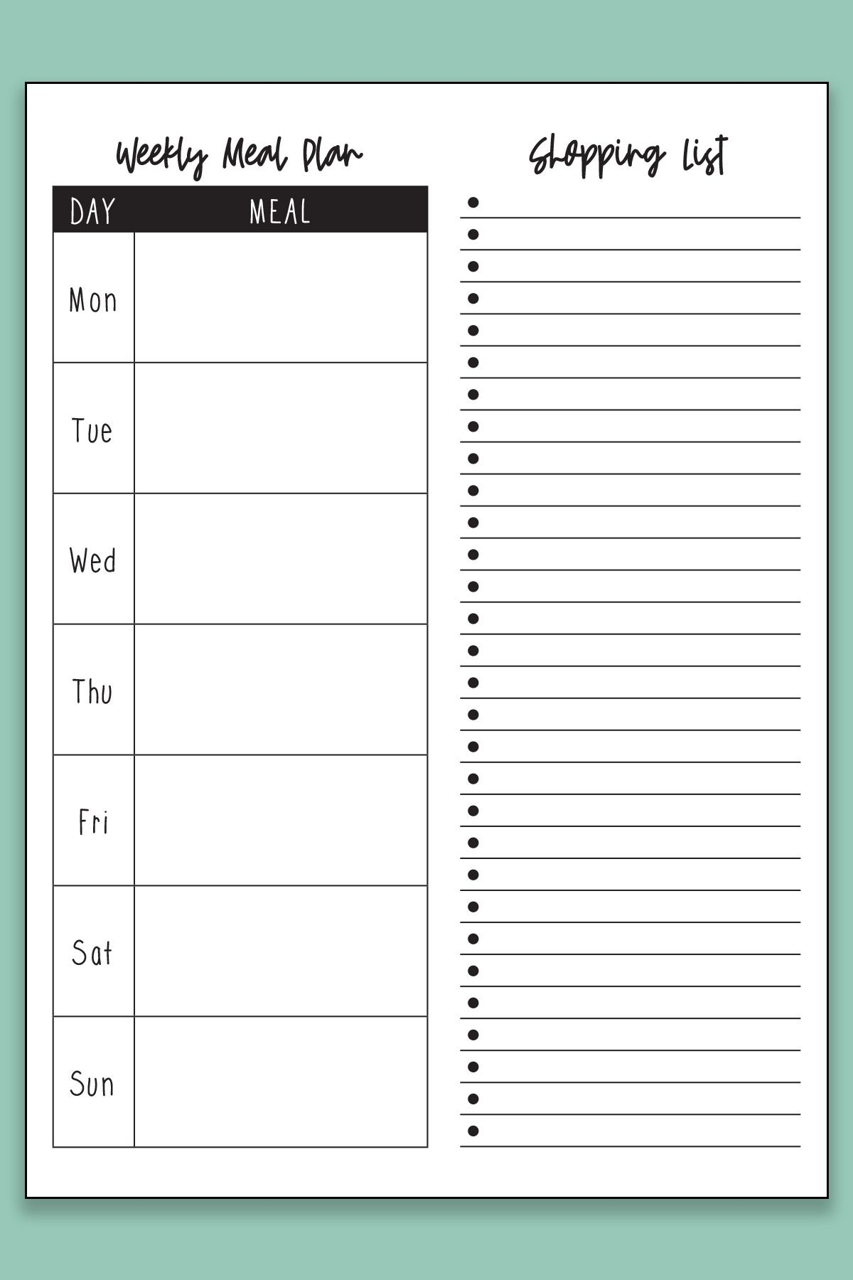 Printable Weekly Meal Planner With Grocery List Worksheets Library